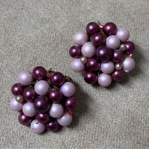 Vintage Bead Cluster Earrings (Purple & Light Purple) Made in Japan
